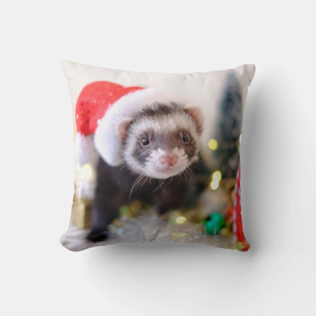 Coussin Ferret dans la décoration de Noël de Santa Hat (Recto)