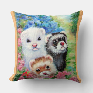 Coussin Ferrets et fleurs