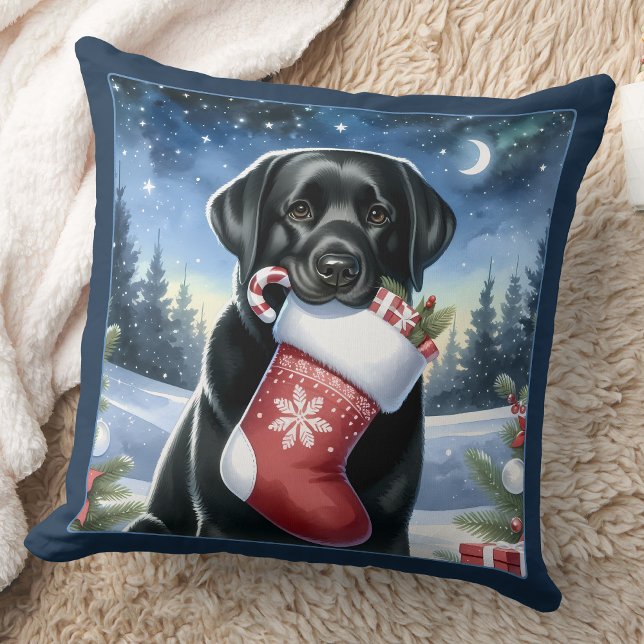 Coussin Festif Black Labrador Retriever Christmas Dog (Créateur téléchargé)
