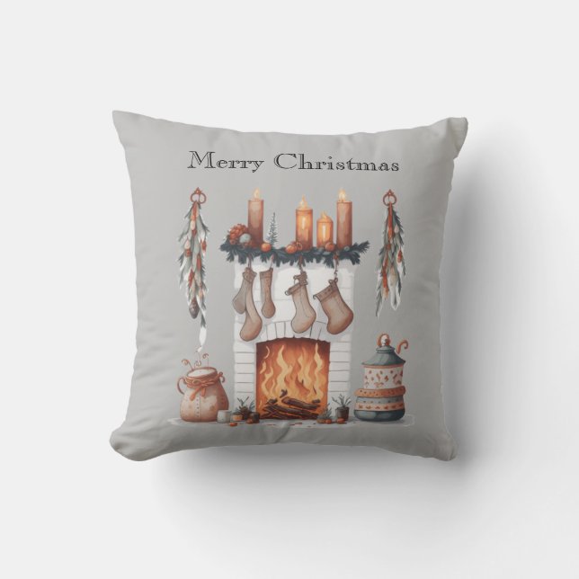 Coussin Festif cheminée Citation Joyeux Noël (Recto)