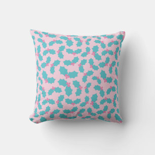 Coussin Festif de Noël Turquoise & Rose Mistletoe