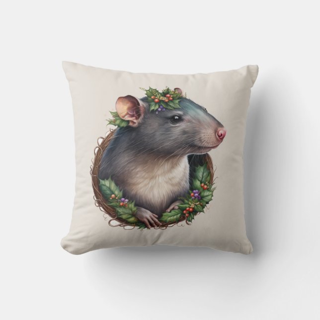 Coussin Festif doux Animaux de compagnie Rat Vacances/Noël (Recto)