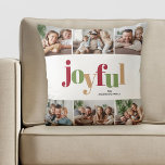 Coussin Festif Joyful Typography Multi Photo Noël<br><div class="desc">Ce joyeux oreiller de Noël avec le mot "Joyful" qui apparaît dans le rouge vif,  vert et or,  est conçu dans un style ludique. Ce coussin de vacances festif propose 6 photos carrés et du texte personnalisé pour vous permettre de personnaliser avec vos photos et votre nom favoris.</div>