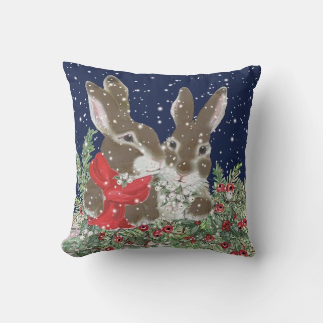 Coussin Festif Lapin de Noël Tan Bunny Vacances d'hiver (Recto)