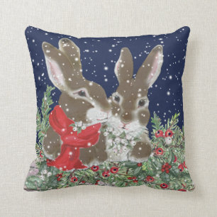 Coussin Festif Lapin de Noël Tan Bunny Vacances d'hiver