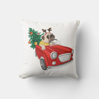 Coussin festif "Mignonne chien avec sapin de Noël"