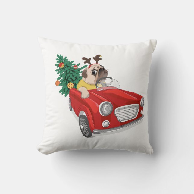 Coussin festif "Mignonne chien avec sapin de Noël" (Recto)