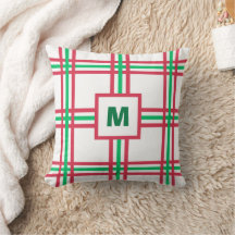 Festif Monogramme moderne Rouge Vert Plaid Vacance