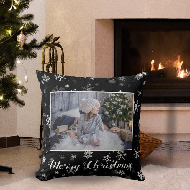 Coussin Festif Noir Blanc Fluge Noël 2 Photo (Créateur téléchargé)