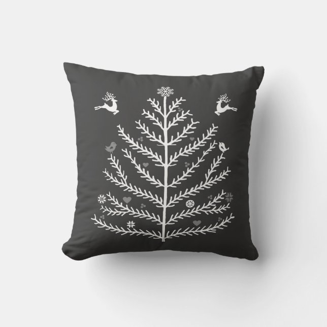 Coussin Festif Nordic Christmas Tree Cerf gris blanc (Recto)