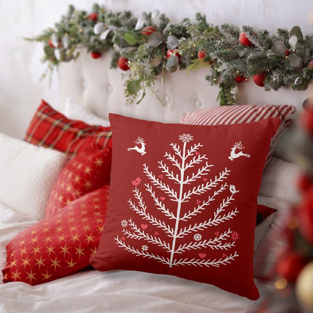 Coussin Festif Nordic Christmas Tree Cerf rouge foncé (Créateur téléchargé)