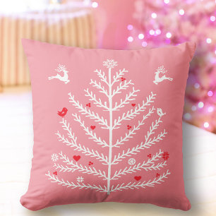 Coussin Festif nordique de Noël cerf rose