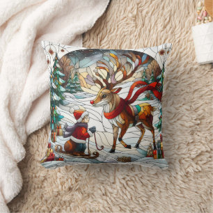 Coussin Festif pays des merveilles hivernales avec un renn