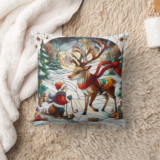 Coussin Festif pays des merveilles hivernales avec un renn (Couverture)