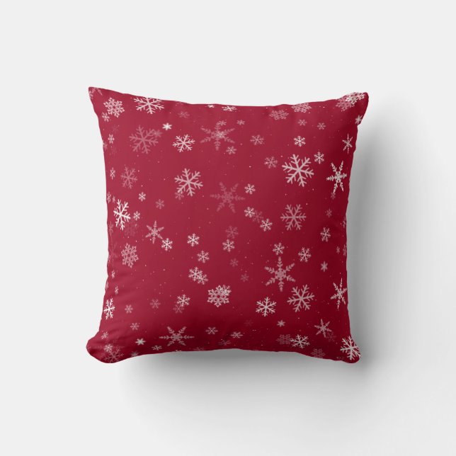 Coussin Festif Rouge blanc Motif de flocon de neige Noël (Recto)