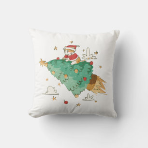 Coussin Festif volant Arbre de Noël Père Noël Chat