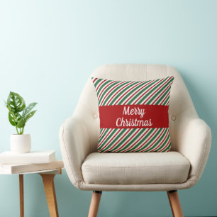 Coussin Festin Joyeux Noël Rouge Vert rayures
