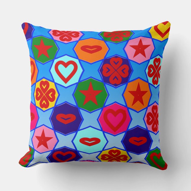 Coussin Festival des Coeurs et Formes sur Sky Blue (Recto)