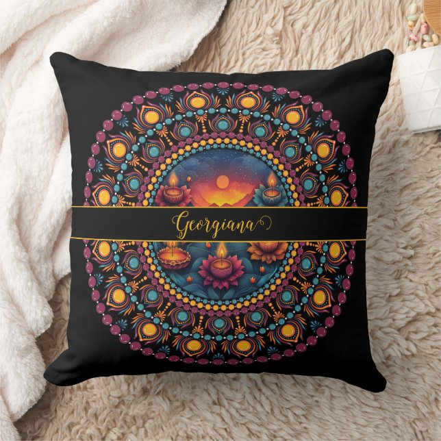 Coussin Festival Diwali coloré personnalisé Mandala (Couverture)