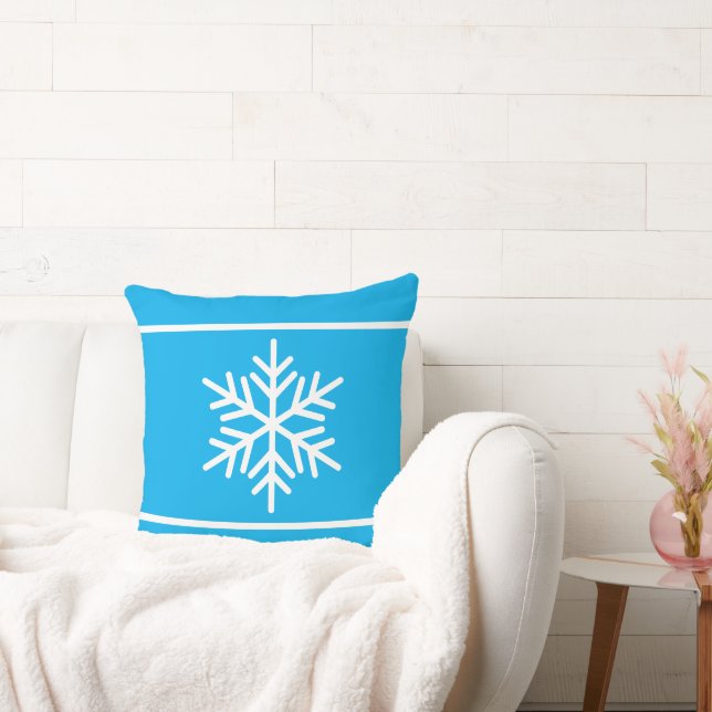 Coussin Festive Bright Azure Blue White Stripes Snowflakes (Canapé)