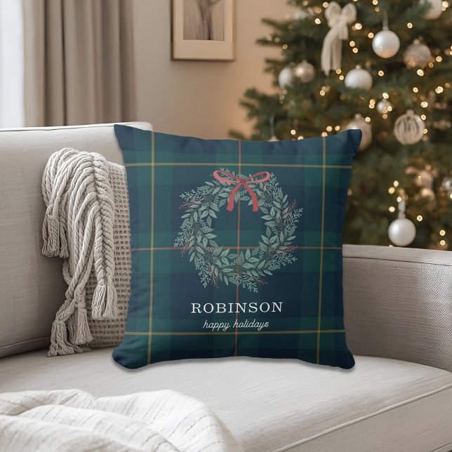 Coussin Festive Christmas Wreath Family Name Holiday (Créateur téléchargé)