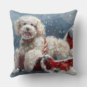 Coussin Festive de Noël du chien de caniche