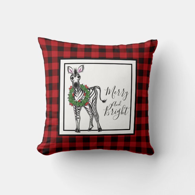 Coussin Festive Fête Zebra, couronne Holly, plaid de buffl (Recto)