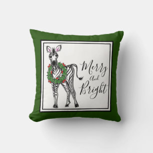 Coussin Festive Fête Zebra illustration, Holly wreath