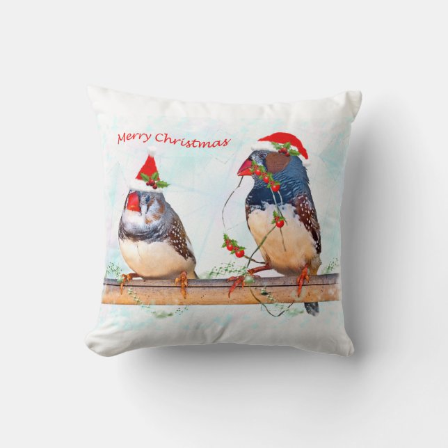 Coussin Festive Finches (Recto)
