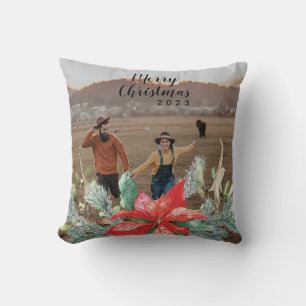 Coussin Festive Green et Red Christmas Holiday Photo