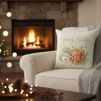 Coussin Festive Holiday Gift and Cocoa Throw Pillow
