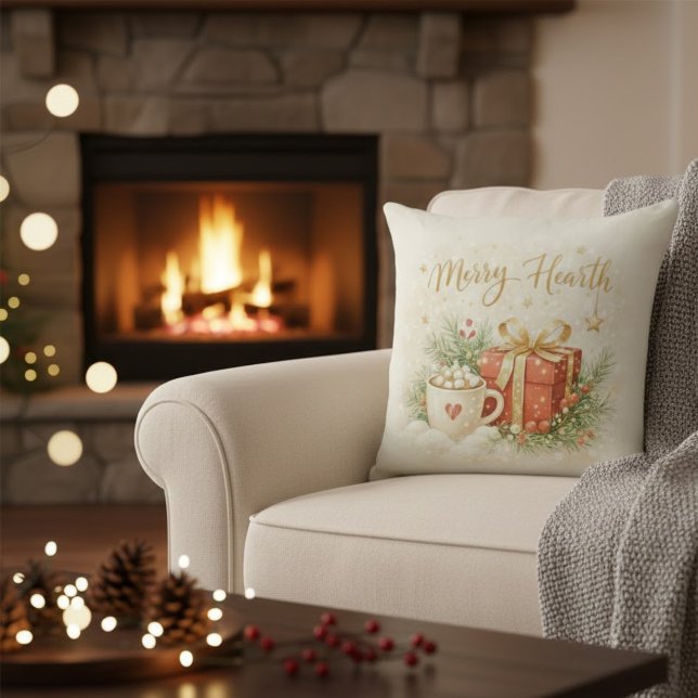 Coussin Festive Holiday Gift and Cocoa Throw Pillow (Créateur téléchargé)