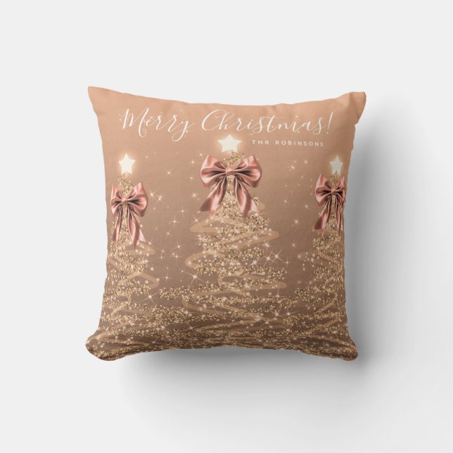 Coussin Festive Holiday Rose Gold Christmas Trees Name (Recto)