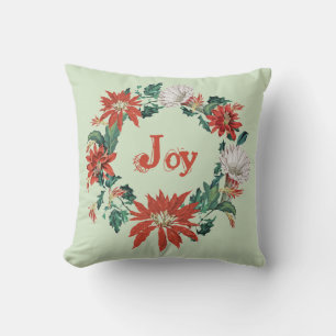 Coussin Festive Red Christmas Joy Floral Wreath sur Sage
