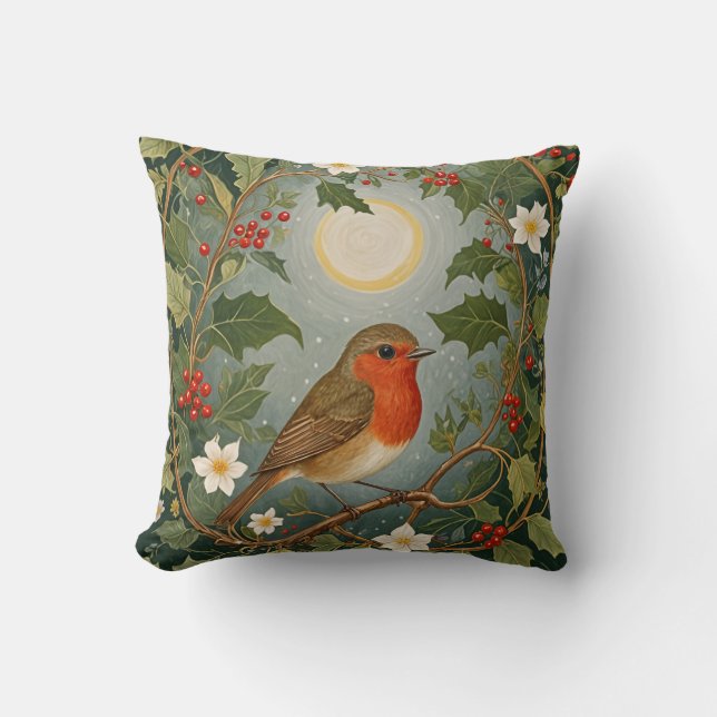 Coussin Festive Robin et Holly (Recto)