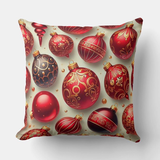 Coussin Festive Rouge et or ornements de Noël (Recto)