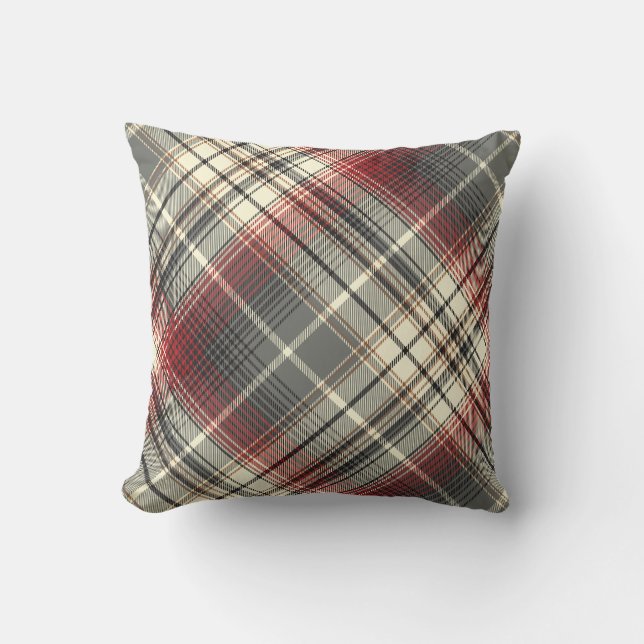 Coussin Festive Tartan Gris Rouge plaid motif (Recto)