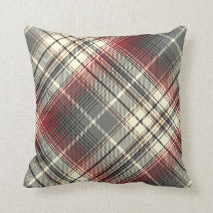 Coussin Festive Tartan Gris Rouge plaid motif