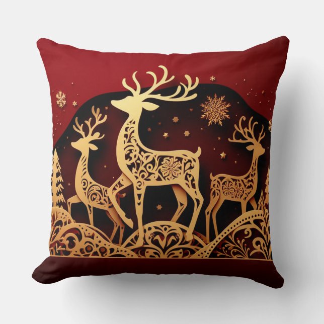 Coussin Festive Winter Reindeer – Ornate Forest (Recto)