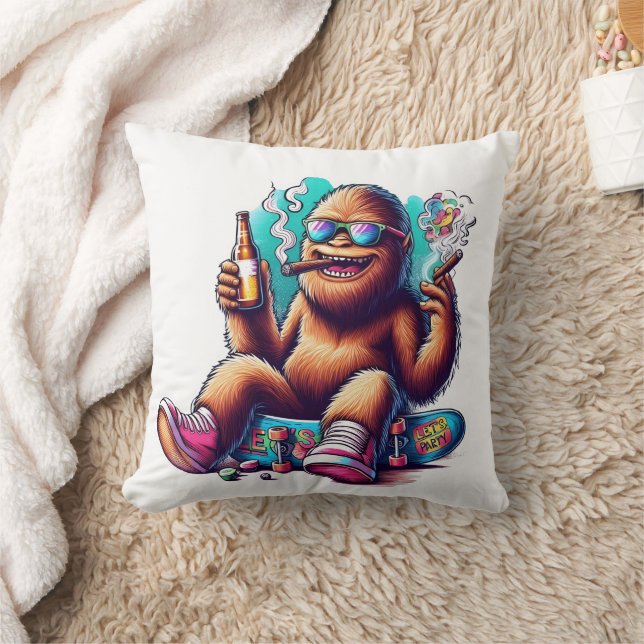 Coussin Fête avec le Sasquatch chill sur skateboards (Couverture)