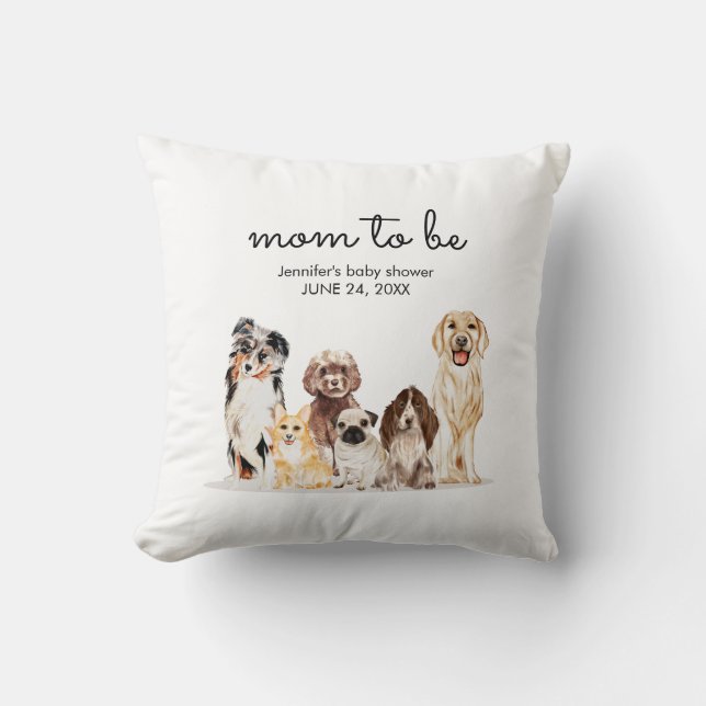 Coussin Fête bébé chien aquarelle maman à venir (Recto)