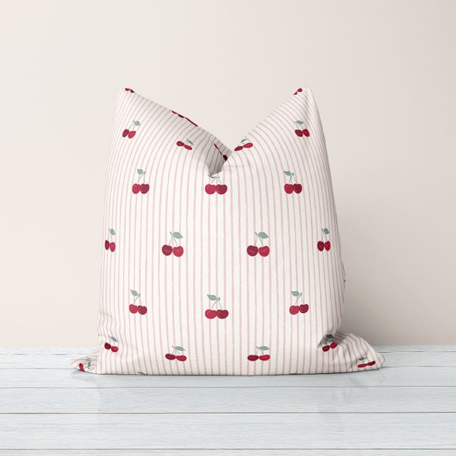 Coussin Fête champêtre à rayures de cerisier botanique (Créateur téléchargé)