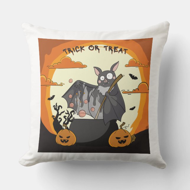 Coussin Fête Chauve-souris Halloween Mignonne et Effrayant (Recto)