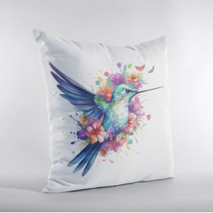 Coussin Fête d'anniversaire des Hummingbirds Floral Bouque