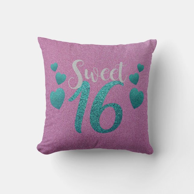Coussin Fête d'anniversaire moderne Sweet 16 Black Grunge (Recto)