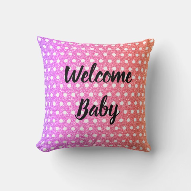 Coussin Fête de bébé rose violet pailleté blanc à pois (Recto)