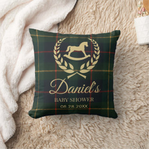 Coussin Fête de bébé thème cheval de polo vintage classiqu