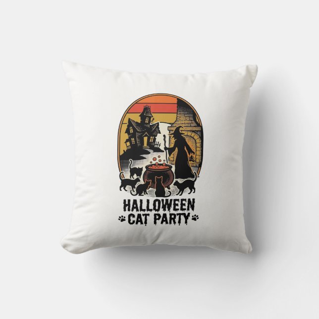 Coussin Fête de chat Halloween Design de chats de sorcière (Recto)