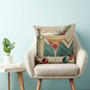 Coussin Fête de cocktail de Noël du milieu du siècle Happy