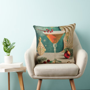 Coussin Fête de cocktail de Noël du milieu du siècle Happy